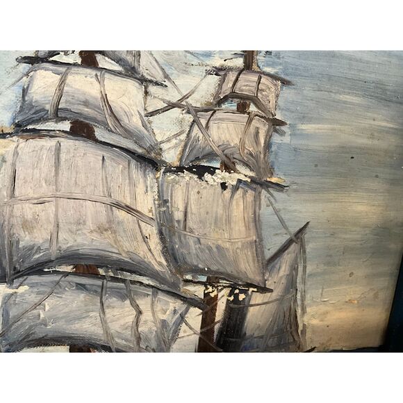 Gorgeous vintage original oil painting on board sailing ship 1962 Linda Slattery - Picture 7 of 13